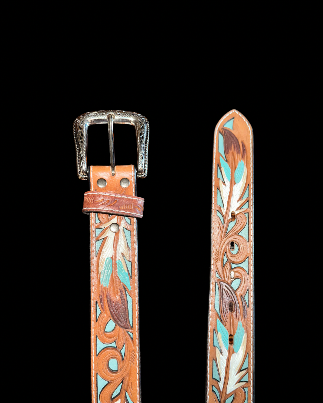Nocona Mens Belt 1 1/2 Tooled Feather Filigree Brown N210006002