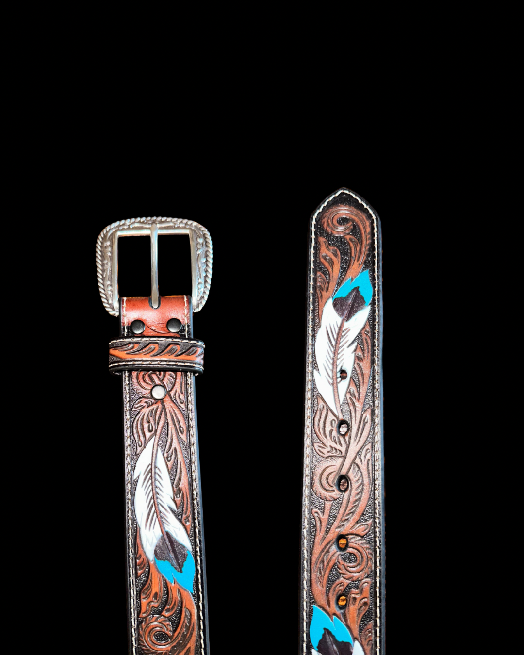 Ariat Mens Belt Feather Floral Embossed Brown A1038602