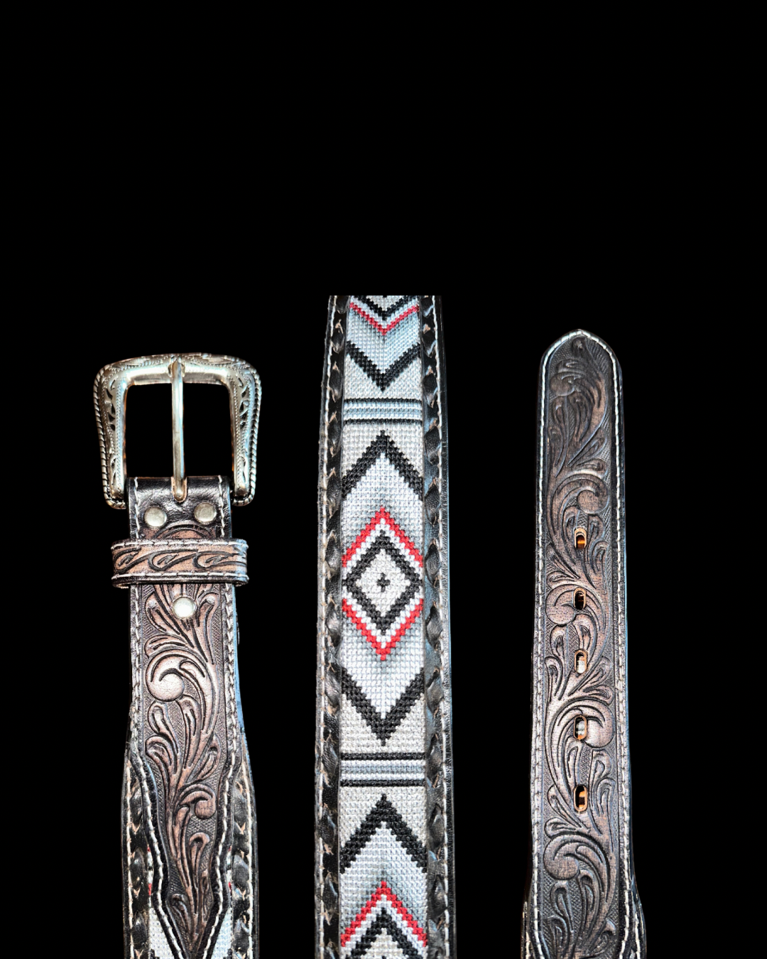 Nocona Mens Belt 1 7/8" - 1 1/2" Embroidered Diamond Twisted Lacing Black N210007201